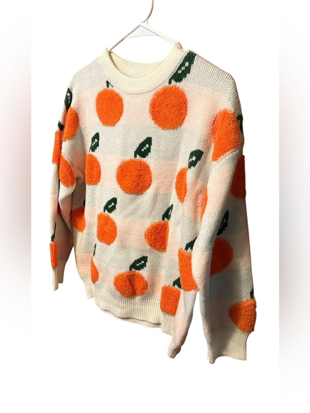 Cider Orange Fruit Sweater Cream Fuzzy Knit Small Coastal Cottagecore - Picture 5 of 7